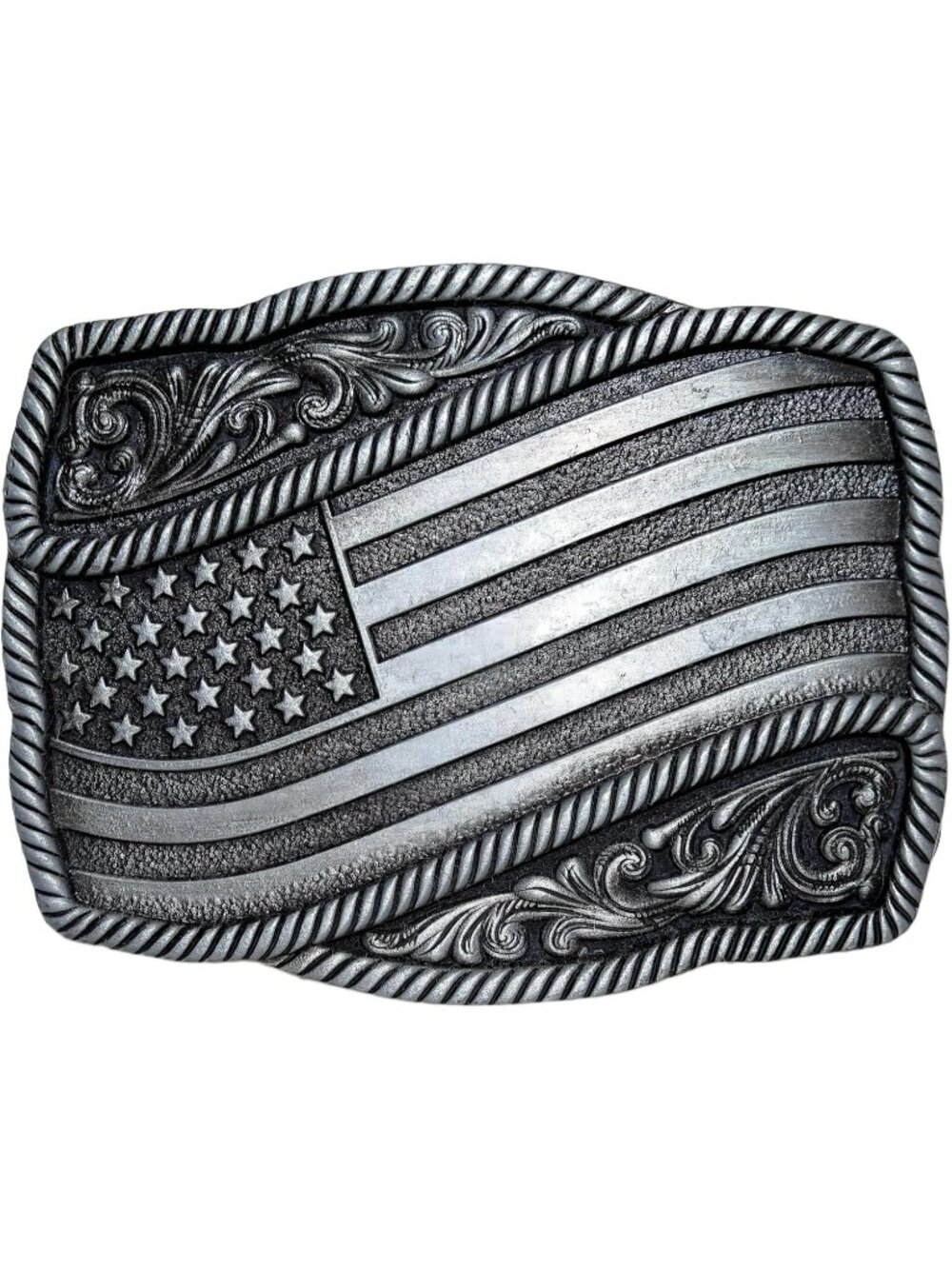 Men Flag Silver Cowboy Belt Buckle Vintage Western Country Buckle